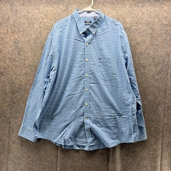 Izod Shirt Men XXL Blue Button Down Dress Gingham Premium Essentials Check - Picture 1 of 11